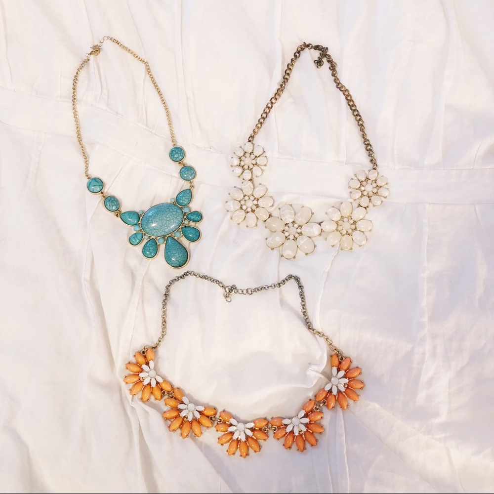 THREE brand new necklaces (coral teal and cream)